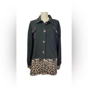 Crazy Train Black and Leopard Utility Shacket Women’s Size XL Button Down